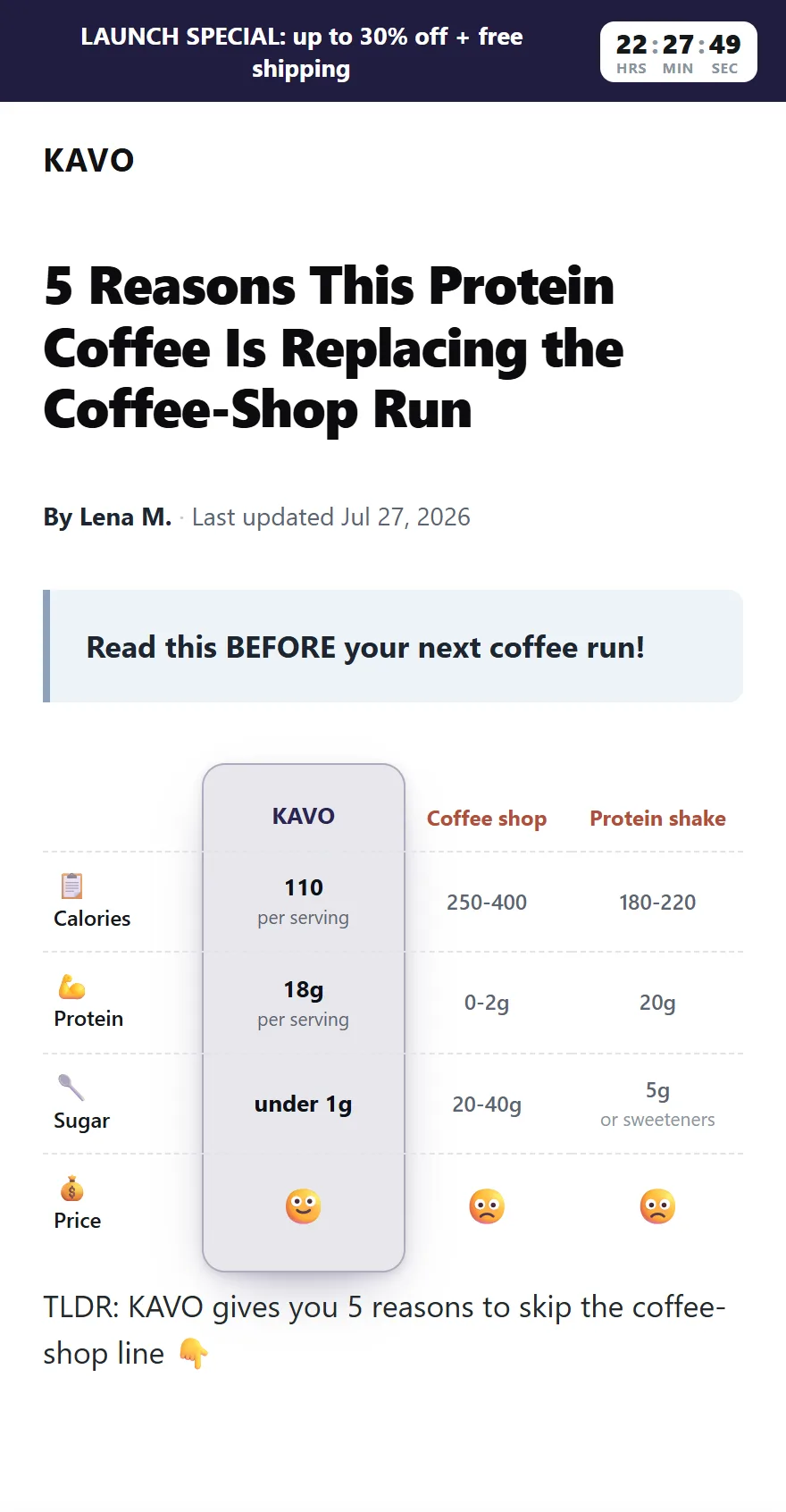 Listicle template on an iPhone
